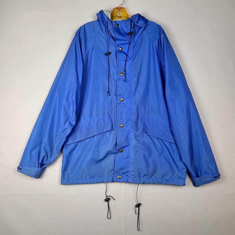 Vintage LL Bean Men's Medium Rain Jacket, Drawstring Hood & Waist, Blue